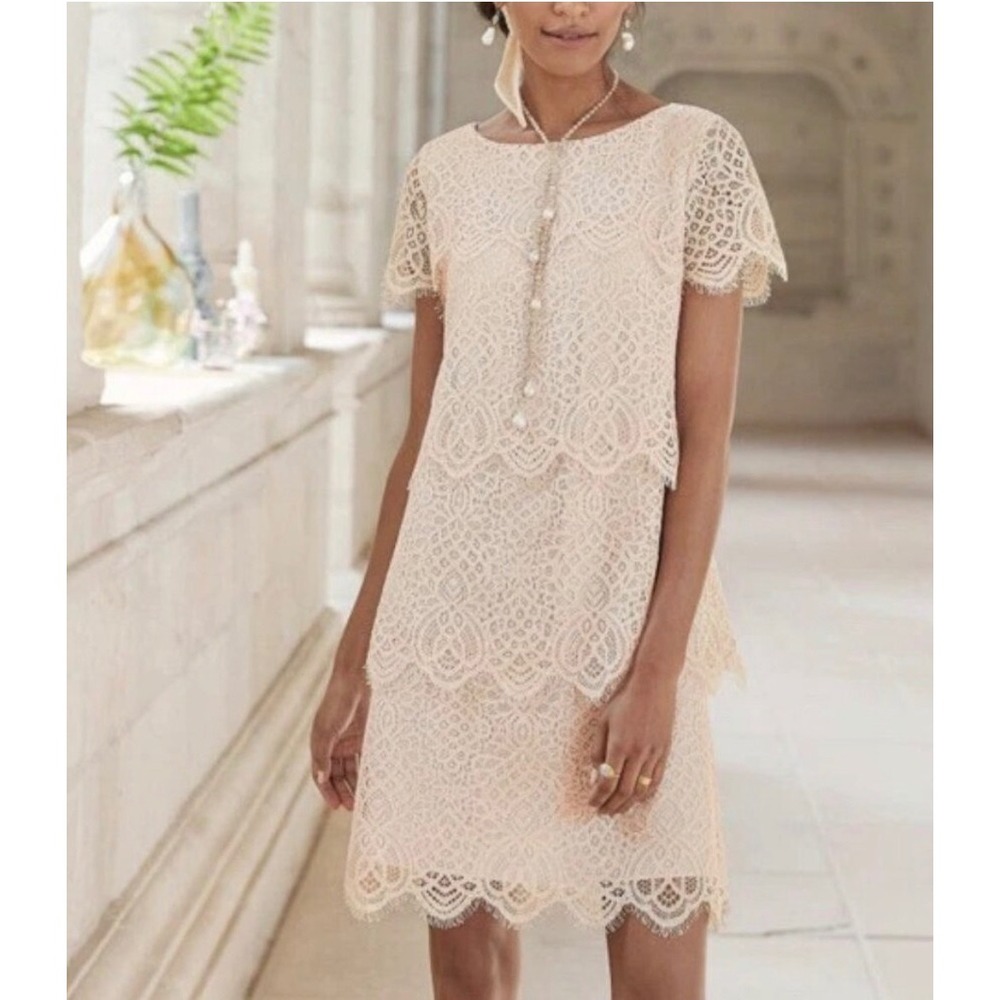 Sundance Julia Pink‎ Lace Tiered Shift Dress Medium Scalloped